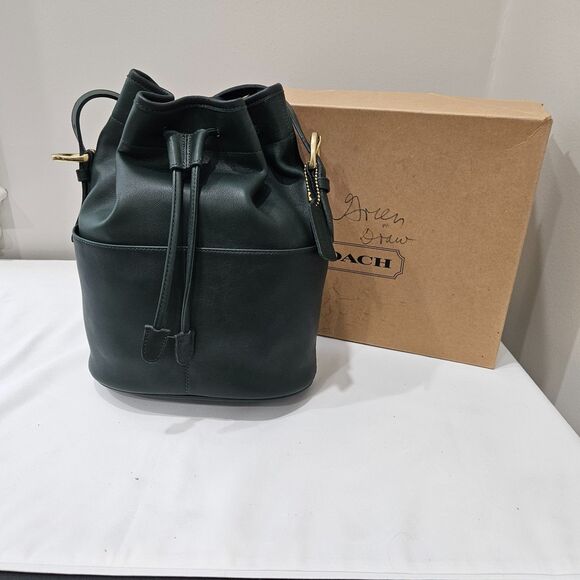 Rare Vintage Coach Thompson Drawstring Bucket Bag 4151 Bottle Green Leather